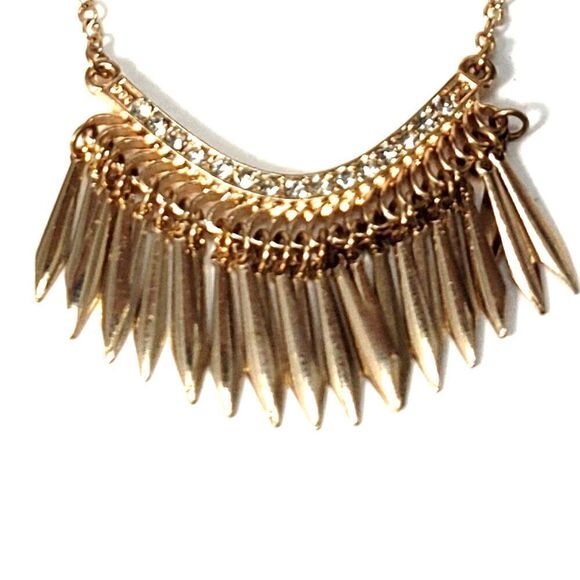 GUESS Gold Tone Spiked Accent Necklace w/ Sparkling Crystals – Statement Jewelry - Picture 5 of 6